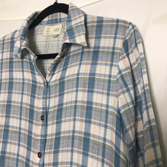 Saturday Sunday Anthropologie Grunge Blue Plaid Gauzy Shirt Dress Size S Boho - Picture 6 of 15